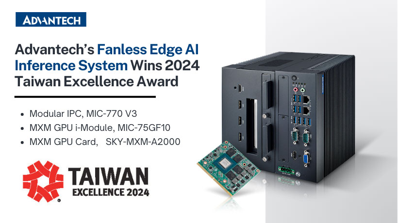 Hệ thống máy tính suy luận Edge AI không quạt của Advantech chiến thắng giải thưởng Taiwan Excellence 2024
